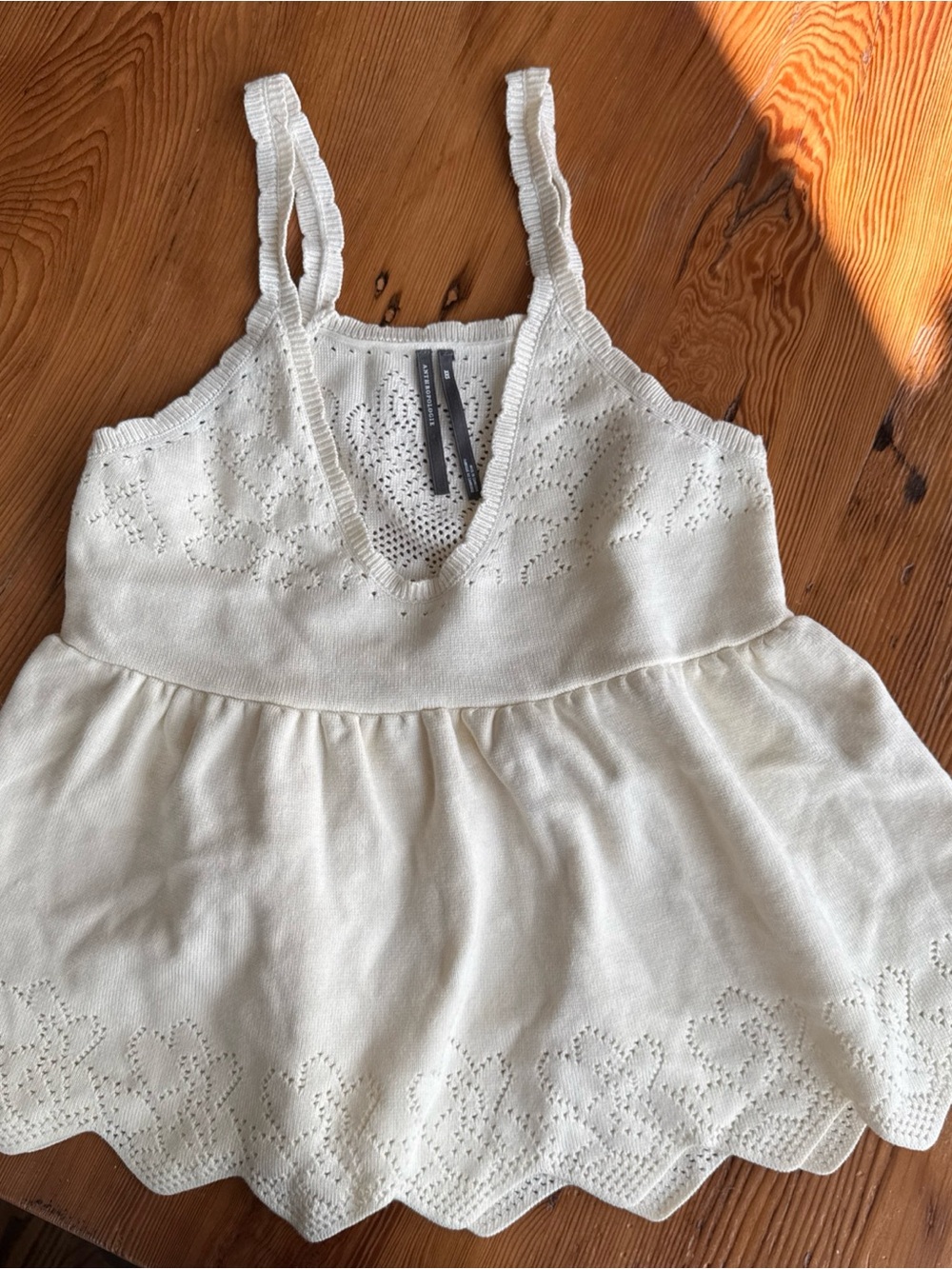 By Anthropologie Scalloped Babydoll Pointelle Sweater Tank Ivory XXS